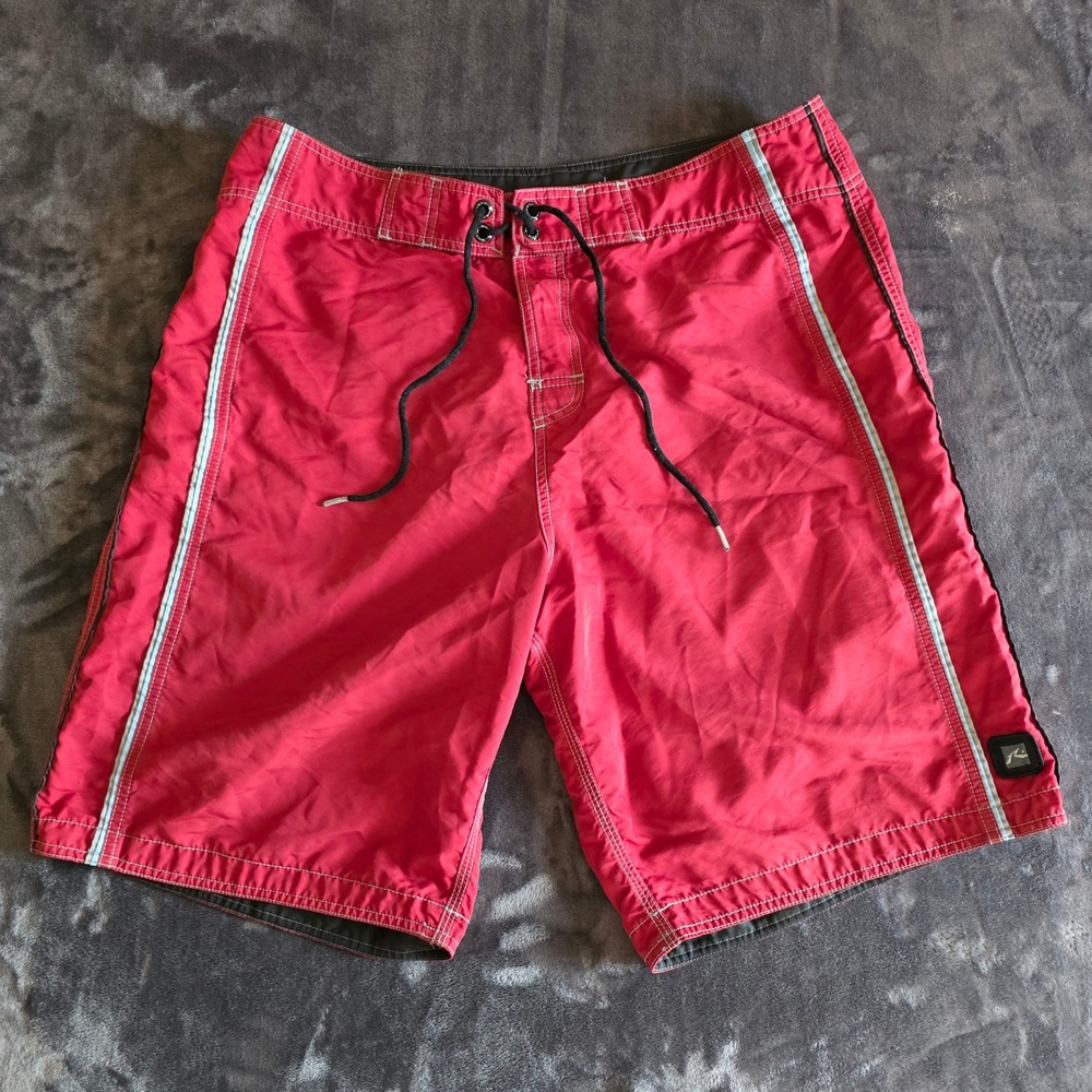 Rusty Mens Red Y2K Vintage Board Shorts Surf Trunks Size 34